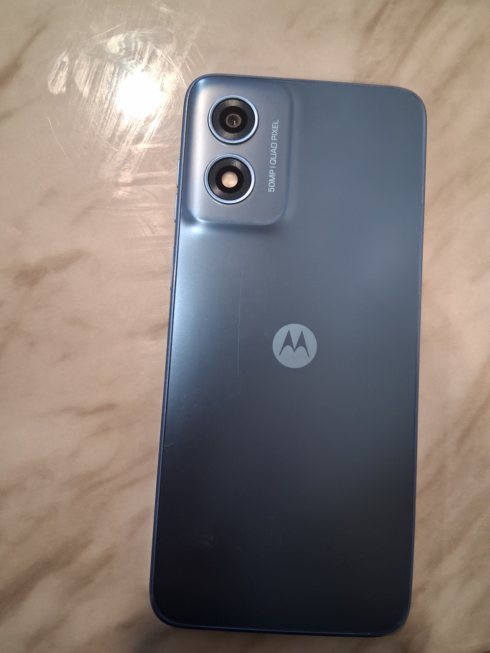 Motorola Blue Smartphone with Dual Rear Cameras